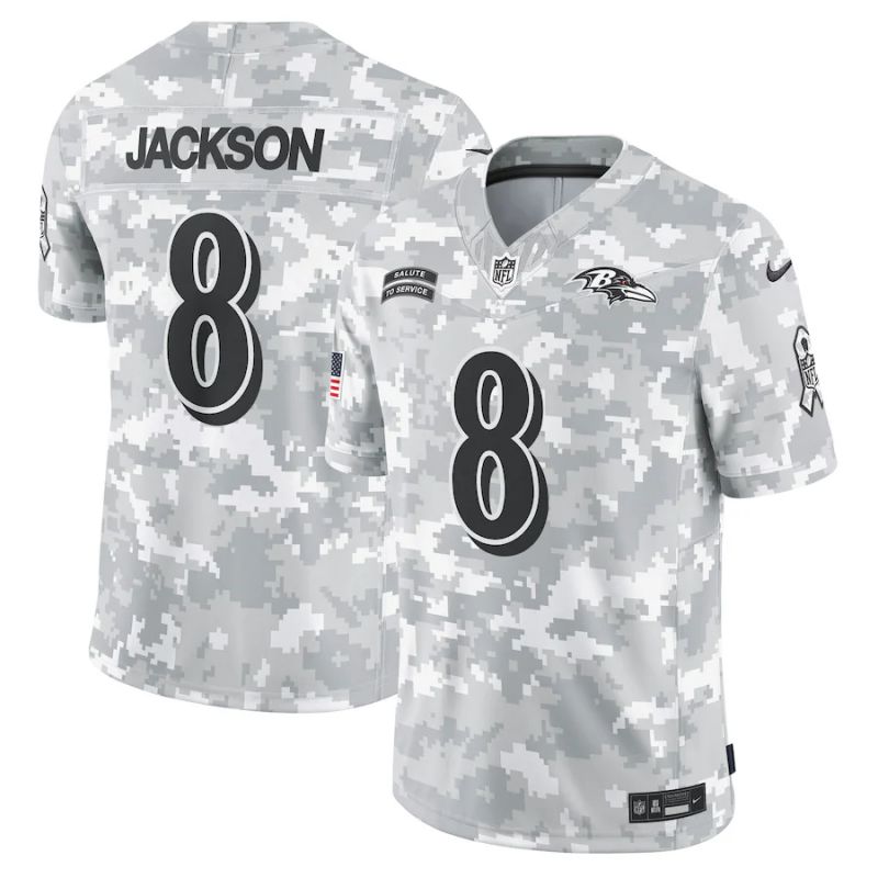 Men Baltimore Ravens #8 Jackson Nike Arctic Camo 2024 Salute to Service Limited NFL Jersey->nfl hats->Sports Caps